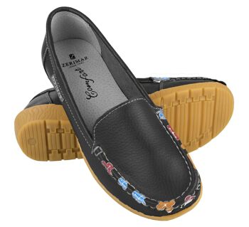 Mocassins femme en cuir Détails fleuris Semelle confort 1