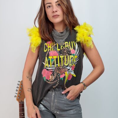 Camiseta de Mujer Lavada Plumas Attitude