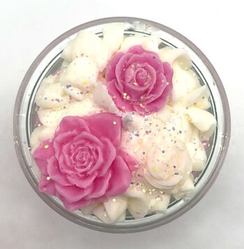 Bougie dessert "Rose Précieuse" parfum rose-fleur d'hibiscus - bougie parfumée dans un verre - cire de soja 5