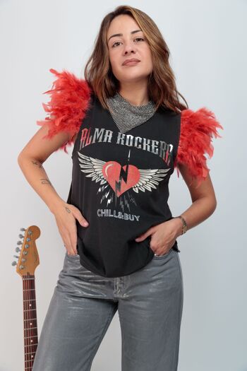 T-shirt Rocker Soul Feathers délavé pour femme 1