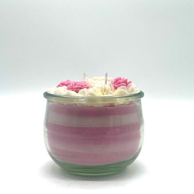 Bougie dessert "Rose Précieuse" parfum rose-fleur d'hibiscus - bougie parfumée dans un verre - cire de soja