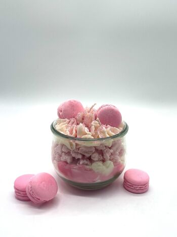 Bougie dessert "Glamorous Macaron" parfum barbe à papa rose - bougie parfumée dans un verre - cire de soja 4