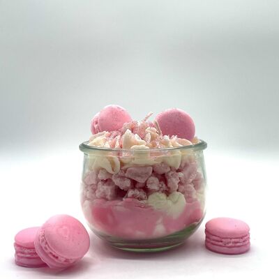 Dessertkerze "Glamorous Macaron" Rosa-Zuckerwatte-Duft - Duftkerze im Glas - Sojawachs