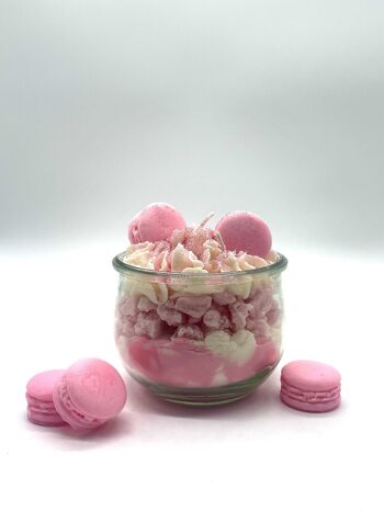 Bougie dessert "Glamorous Macaron" parfum barbe à papa rose - bougie parfumée dans un verre - cire de soja 2