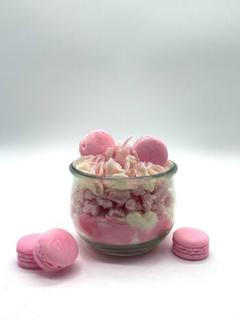 Bougie dessert "Glamorous Macaron" parfum barbe à papa rose - bougie parfumée dans un verre - cire de soja 3