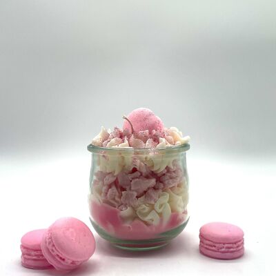 Candela da dessert "Glamorous Macaron" profumo di zucchero filato rosa - candela profumata in bicchiere - cera di soia