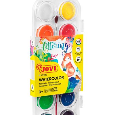 JOVI - ACUARELA Paleta 12 guijarros acuarela 30mm colores surtidos + 1 pincel