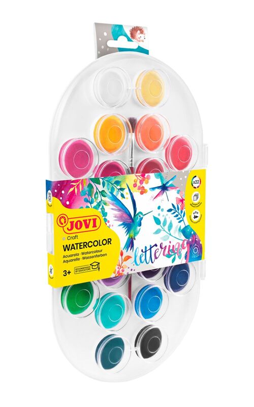 JOVI - WATERCOLORS Palette 22 galets aquarelles 30mm couleurs assorties + 1 pinceau