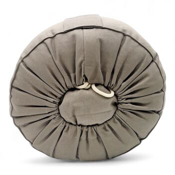 Coussin de méditation bio rond gris pierre avec broderie Om 3