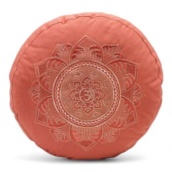 Coussin de méditation rond flamant bio bio avec broderie Om 1