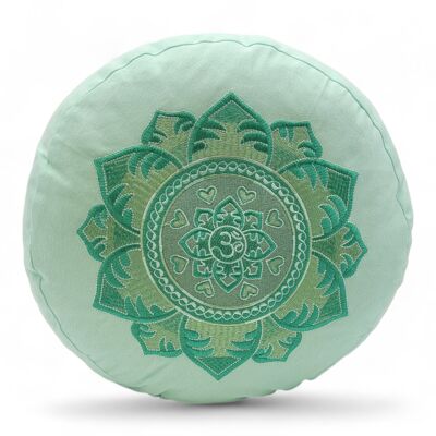 Meditation cushion round organic pistachio with Om embroidery