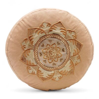 Meditation cushion round organic light cinnamon with Om embroidery
