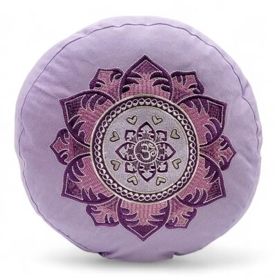 Meditation cushion round organic lavender with Om embroidery