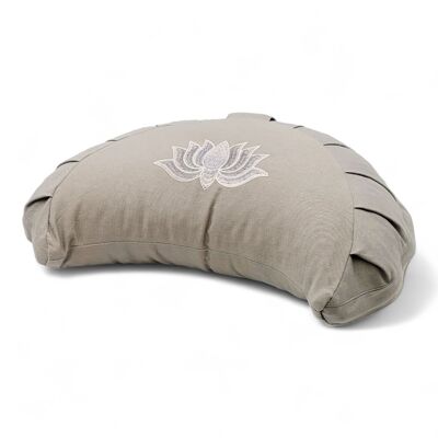 Meditation cushion half moon organic stone grey with lotus embroidery