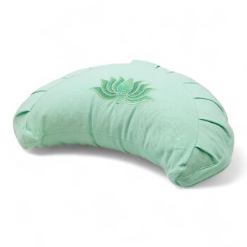 Coussin de méditation demi-lune bio pistache avec broderie lotus 1