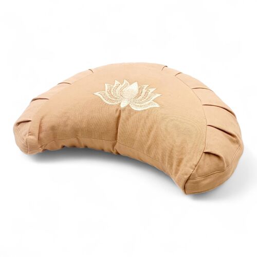 Meditationskissen Halbmond bio hellzimt mit Lotus Bestickung