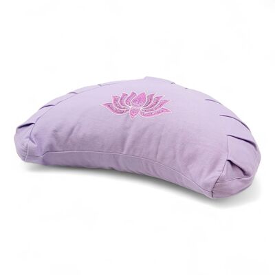 Meditation cushion half moon organic lavender with lotus embroidery