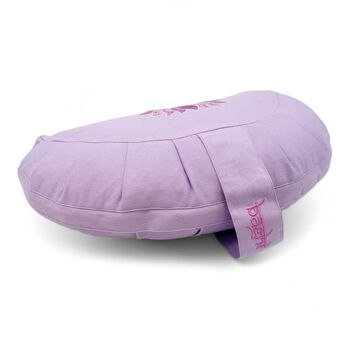 Coussin de méditation demi lune lavande bio avec broderie lotus 3