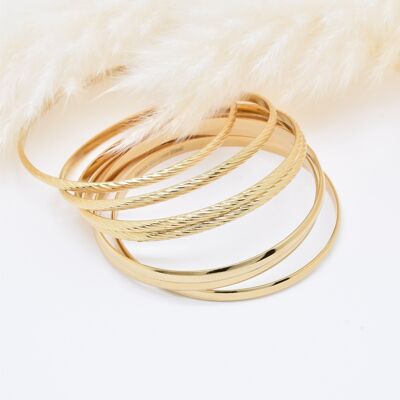 Gold steel bangle bracelet with 7 rings - BR110264OR