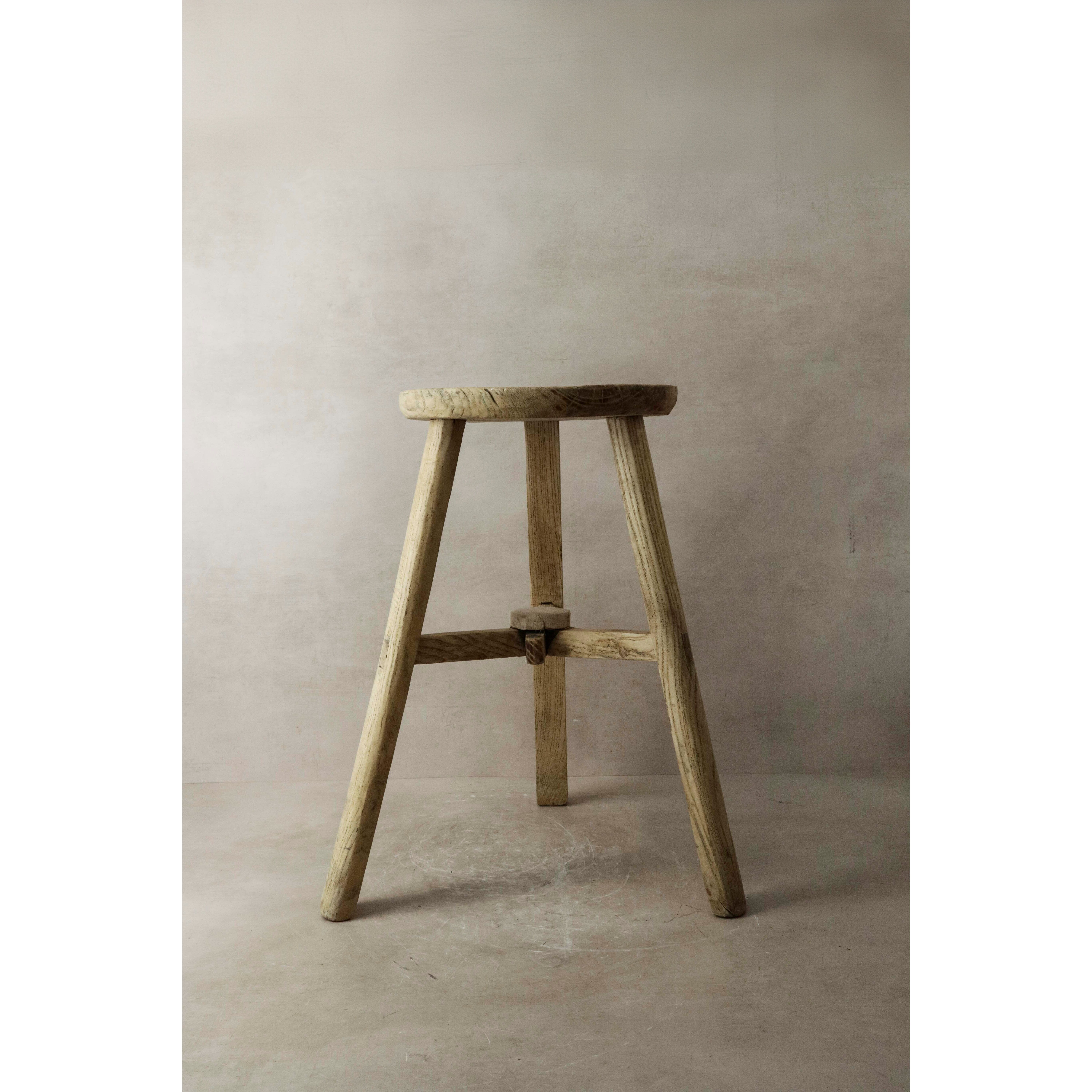 Taburete rústico vintage de madera de olmo - Redondo - No 5