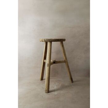 Tabouret rustique vintage en bois d'orme - Rond - No 5 4