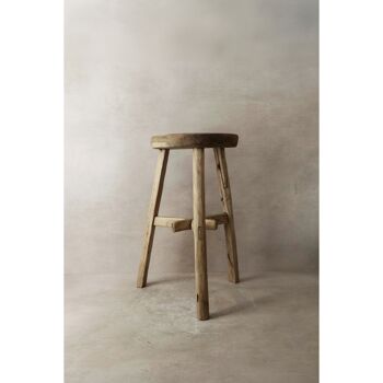 Tabouret rustique vintage en bois d'orme - Rond - No 6 3