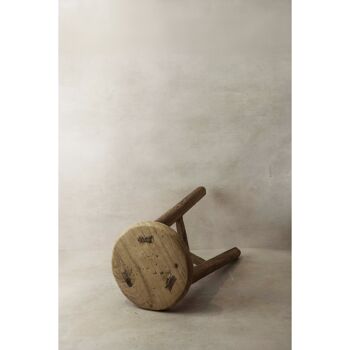 Tabouret rustique vintage en bois d'orme - Rond - No 7 2