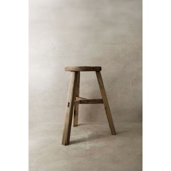 Tabouret rustique vintage en bois d'orme - Rond - No 8 4