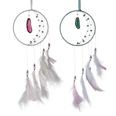 White Sickle Crescent Moon Dreamcatcher with Agate Charm