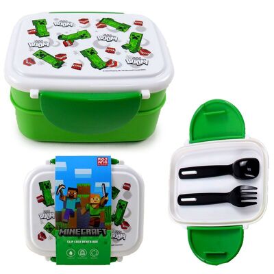 Minecraft Creeper & TNT Clip Lock Stacked Bento Lunch Box with Cutlery