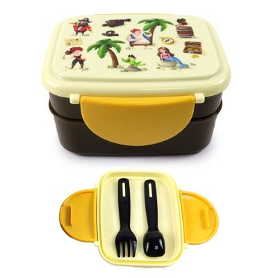 Jolly Rogers Pirates Clip Lock Stacked Bento Lunch Box with Cutlery