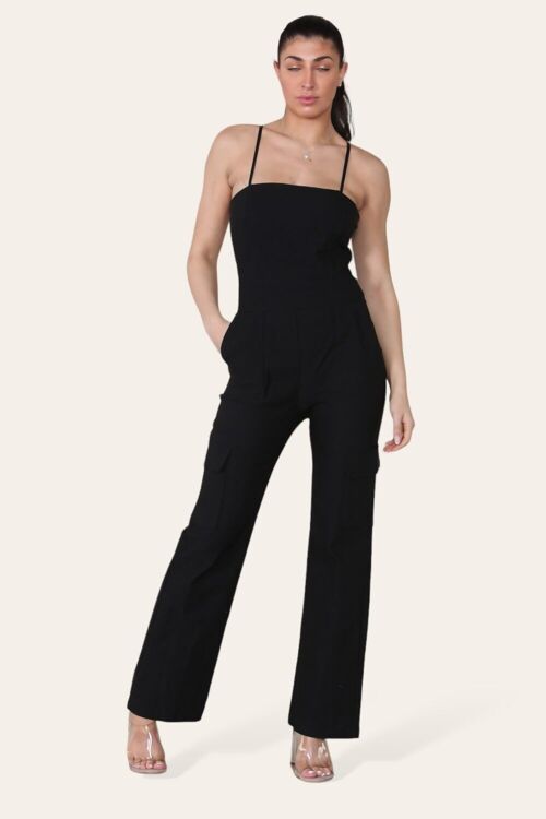 CARGO JUMPSUIT WITH POCKET DETAIL-6846mix