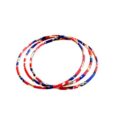 Fine bracelets in red, navy and gold wax