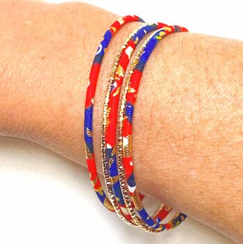 Bracelets fins en wax rouge, marine et doré 2