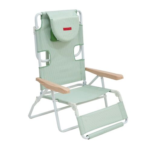 Silla Plegable Reclinable, Agujero Acolchado Cabeza y Brazos Rayas Verde