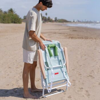 Chaise pliante inclinable, tête et accoudoirs rembourrés à trous, rayures vertes 11