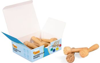 JOVI - Kit scolaire avec 12 tampons bois pour pâte a modeler assortis, pour My first plastilina et soft dough 1