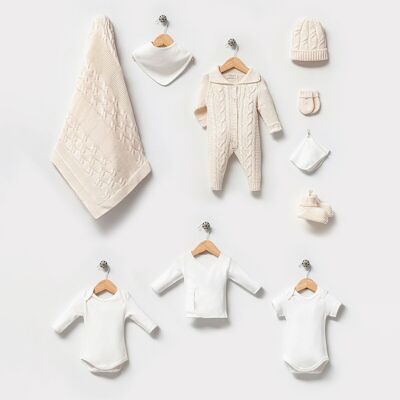 Conjunto de prendas de punto de algodón orgánico con cuello polo para recién nacido de 0 a 3 meses, 10 piezas