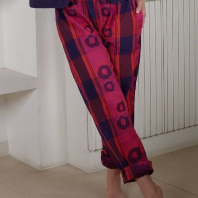 Pantaloni Jacquard Rosso Rosa Blu