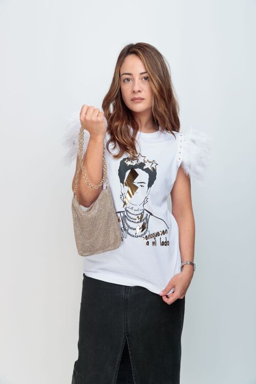 Camiseta de Mujer Plumas y Tachas Frida Festival