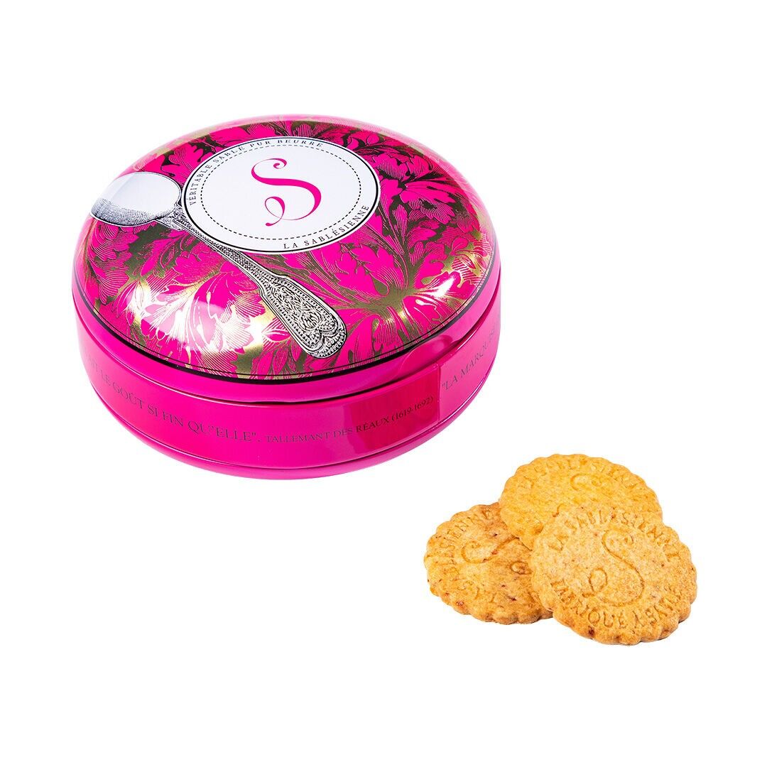 Shortbread cookies with salted caramel chips - round "spoon" shaped metal tin 175g Mother's Day