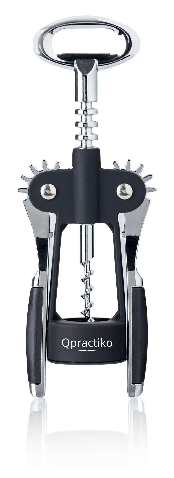 Qpractiko - Wings Corkscrew | Resistant Materials | Folding Arms for Comfortable Cork Removal | Color Black/Silver | Made of: Stainless steel with zinc alloy