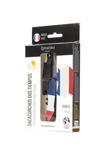 Qpractiko - Tire-bouchon professionnel à deux temps | Drapeau France | Ouverture facile de tout type de bouchon | Usage domestique et professionnel | Ouvre-bouchon à vin, matériau : acier inoxydable. 5