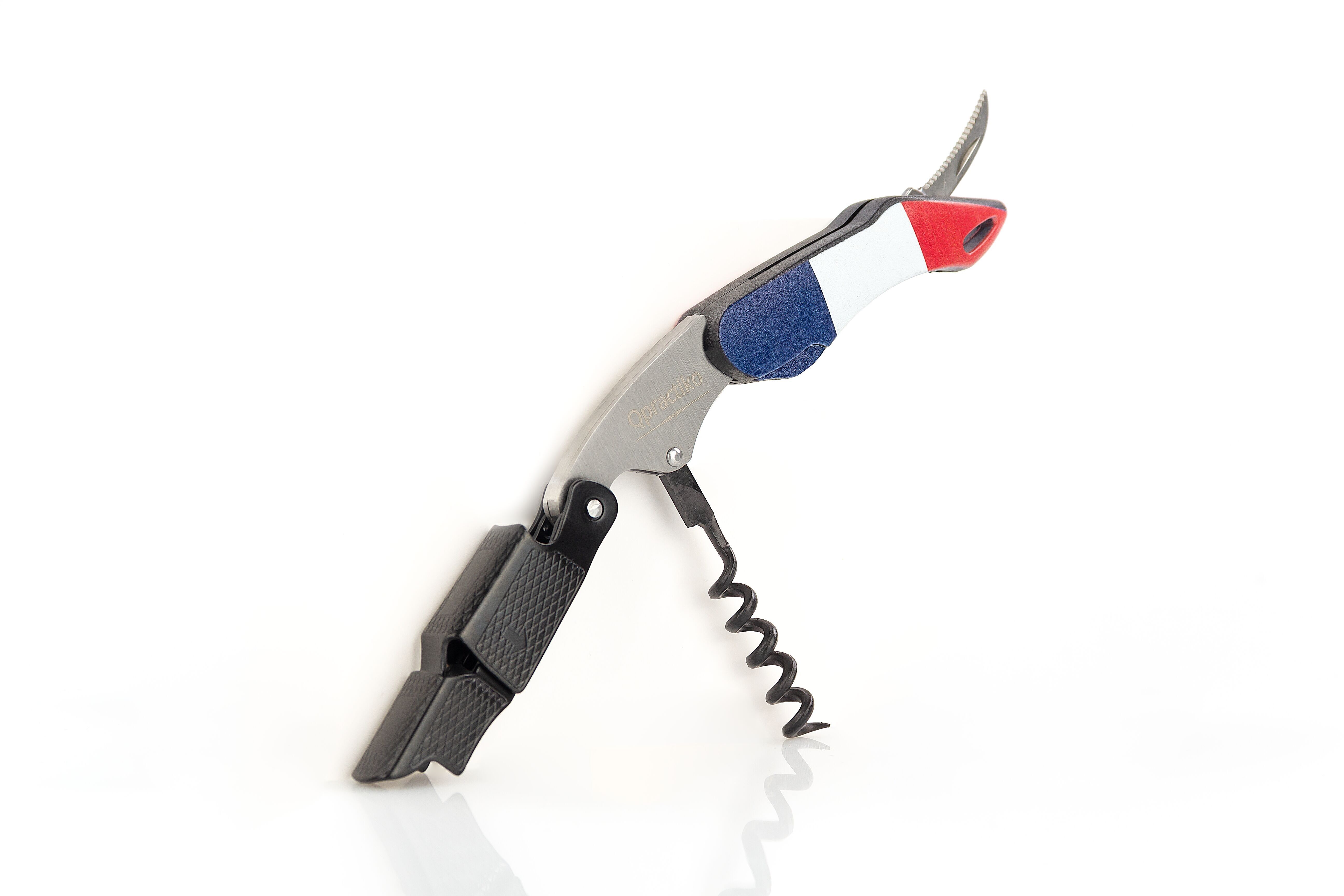 Qpractiko - Professional Two-Time Corkscrew | France Flag | Easy Opening of Any Type of Cork | Home and Professional Use | Wine Cork Opener, Material: Stainless Steel