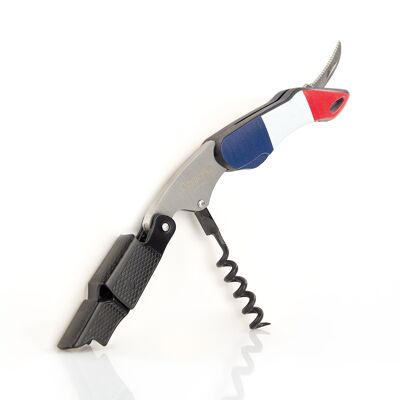 Qpractiko - Professional Two-Time Corkscrew | France Flag | Easy Opening of Any Type of Cork | Home and Professional Use | Wine Cork Opener, Material: Stainless Steel