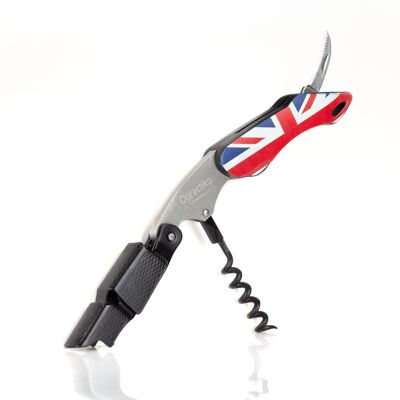 Qpractiko - 2-Stroke Blade Corkscrew | United Kingdom Flag Design | Integrated Capsule Cutter | Teflon spiral | Stainless steel,