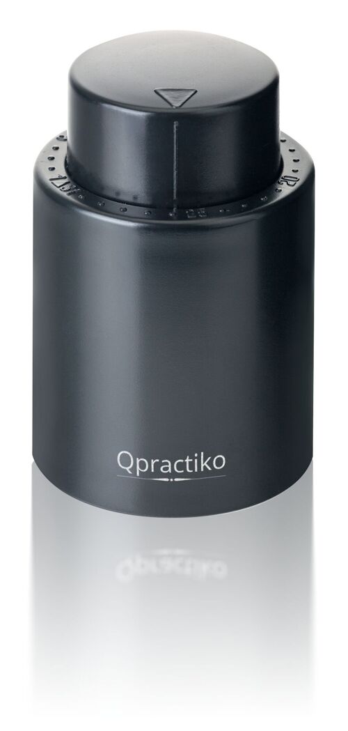 Qpractiko - Tapón Bomba de Vacío para Vino con Marcador de Tiempo | Preserva el Vino hasta 7 Días | Mecanismo de Agarre Firme | Sellado Hermético Perfecto, Negro, Plástico ABS