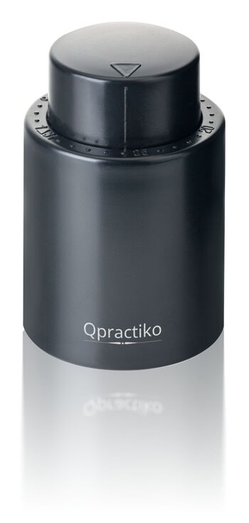 Qpractiko - Bouchon à vin pompe à vide avec marqueur de temps | Préserve le vin jusqu'à 7 jours | Mécanisme de prise ferme | Étanchéité hermétique parfaite, noir, plastique ABS 1