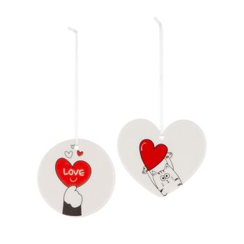 coeur pendentif; rond Chat Amour H.7 cm - 2 fois assorti 1