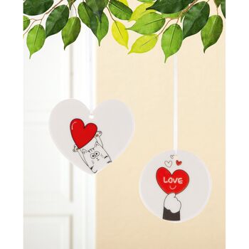 coeur pendentif; rond Chat Amour H.7 cm - 2 fois assorti 2